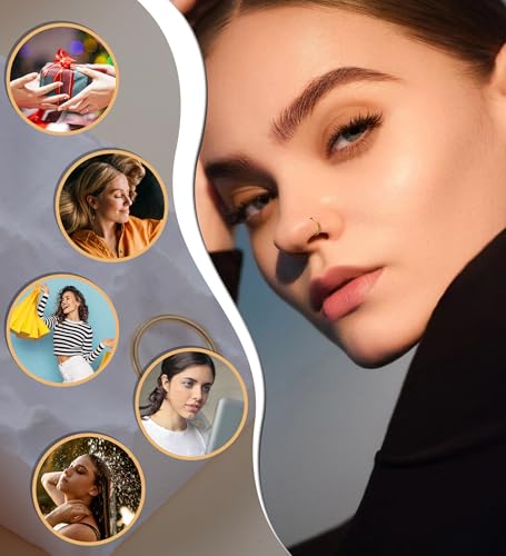 3pcs Nose Rings Hoops - 316L Surgical Steel Nose Hoops 16G/18G/20G CZ Opal Turquoise Clicker Septum Nose Ring Lip Helix Cartilage Hoop Earring Daith Rook Conch Body Piercing Jewelry for Women Men 6mm 8mm 10mm (Gold, 16 gauge(1.2mm)-6mm) by Staligue - Used condition - Image 6