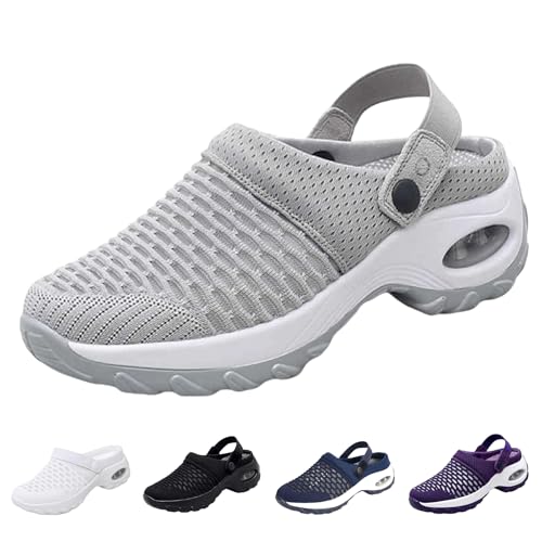 Backless Sneakers for Women Air Cushion Platform Sneaker Lightweight Orthopedic Casual Loafers Breathable Knit Slip-On Walking Shoes Comfort Easy Walking Shoes Plantar Fasciitis Wide Slippers