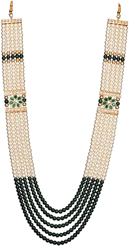 Five Layers Maroon,Green And White Pearl Beads Dulha Groom Sherwa...