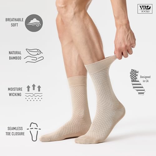 VRD Mens Dress Socks Bamboo Rayon 5-Pack Crew Socks Mid-Calf Length Fits Shoe Size 8-13 Gift Box
