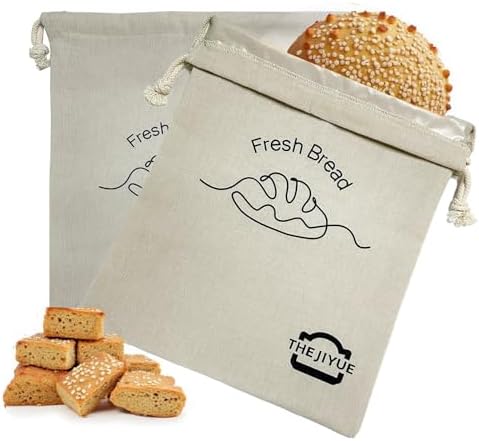 Linen Bread Bags (2-Pack) – 15.8×11.8 Inch Large Reusable Bread Storage Bags for Sourdough & Homemade Bread | Unbleached Natural Linen with Food-Grade TPU Lining | Cloth Bread Bags