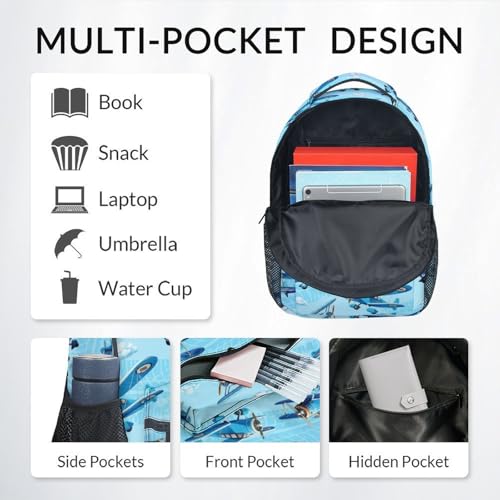 Image of Kids Backpack with Lunch Bag and Pencil Case - 3Pcs Airplane Backpacks Set for Boys - Durable Toddler Bookbag for Kindergarten, Primary & Elementary (17 Inch)