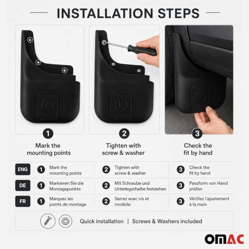 Bavettes garde-boue pour Opel Combo E 2019-2026 OMAC avant arrière