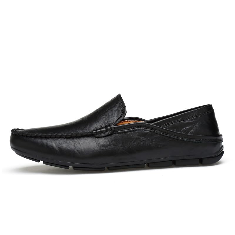 Mens Loafers Shoe Round Toe Leather Perforated Moccasins Loafer Shoes Slip Resistant Lightweight Flat Heel Prom Slip-on4