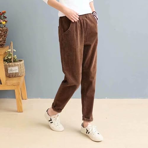 Corduroy Straight Leg Pants Women's Elastic High Waisted Trousers Comfy Casual Work Pull On Pants with Pockets4