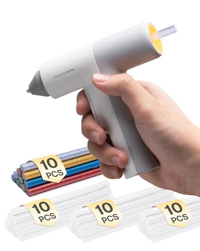 HOTO Pistola de Silicona Caliente,Pistola Pegamento Caliente Calentamiento Rápido 30S, 3000mAh Batería Recargable por USB-C,Con 40PCS Barras,Para Bricolaje Arte,Empaques,Reparaciones y en El Hogar