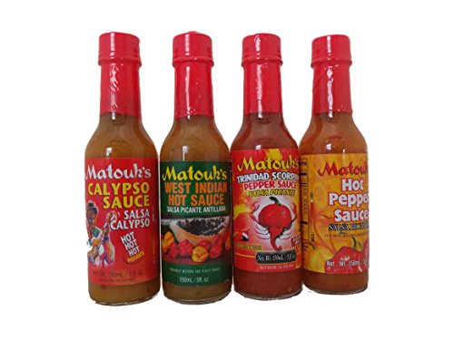 MATOUKS HOT SAUCE 5 OZ VARIETY 4PK (WEST INDIA HOT SAUCE 5 OZ CALYPSO HOT SAUCE 5 OZ SCORPION HOT SAUCE 5 OZ HOT PEPPER SAUCE 5 OZ)