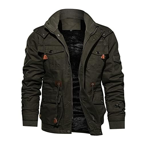TACVASEN Men’s Winter Jacket Cotton Military Jackets Fleece Lined Thick Work Warm Cargo Coats with Hooded