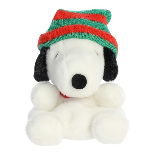 Aurora® Festive Peanuts® Palm Pals™ Snoopy Beanie Stuffed Animal - Officially Licensed Toys for All Snoopy Fans - Nostalgic Gift for Adults and Birthday Celebrations - White 5 Inches