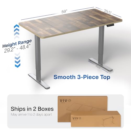 Image of VIVO Reclaimed Wood 60 x 30 in Standing Desk, DESK-KIT-1G6P-30 | Electric, Holds 220 lbs, Sit Stand, Height Adjustable, Extra Deep Table Top, Memory Presets, 1B Series, Gray Frame