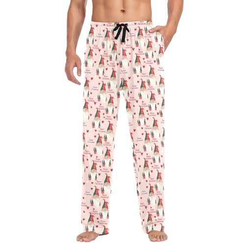 Mens Cotton Pajama Pants Sleep Lounge Pj Bottoms Sleepwear with Pockets Drawstring S Gnomes Red Green Hats