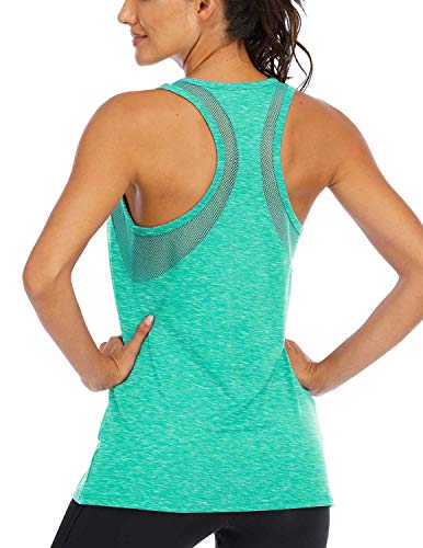 ICTIVE Workout Tank Tops for Women Loose fit Yoga Tops for Women Mesh Racerback Tank Tops Open Back Muscle Tank Workout Tops for Women Running Tank Tops Activewear Gym Tops Light Green L