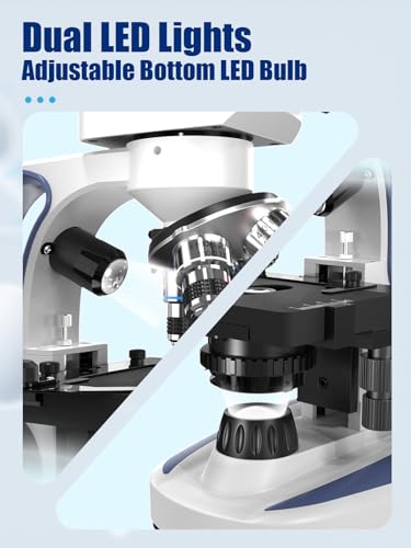 Image of VITANO Microscope for Adults with 40X-2500X Magnification, Dual-View Lab Trinocular Compound Microscope with 7''Screen, Double Layer Mechanical Stage, Dual Illumination, Built in Camera (Blue)