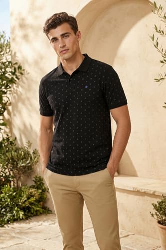 Image of Louis Philippe Men's Regular Fit Light Weight & Breathable Classic Sophisticated Texture Print Half Sleeve Polo Tshirt