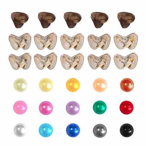 50PC Oyster with Pearl Inside Round Dainty Faux Pearl Meaningful Color Pearls Beads to Open for Jewelry Making Crafts Gifts(Round, ABS, 8mm)