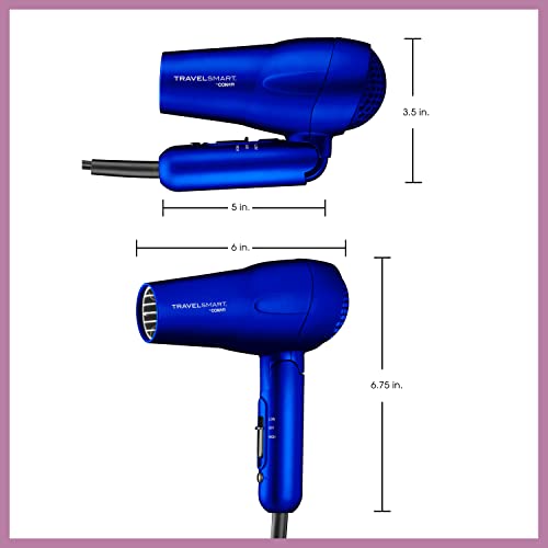 Conair Travel Hair Dryer, Mini Hair Dryer, 1200-Watt Ceramic Travel Blow Dryer In Blue By Travel Smart #TOP1