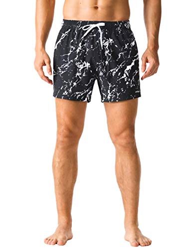 unitop Men's Swimming Trunks Classic Drawstring Swimming Shorts with Pockets Black&White 32 Cover