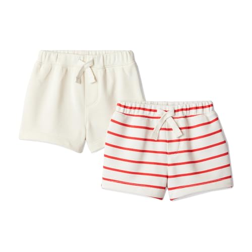Amazon Essentials x Sofia Grainge Baby Boys Pull-On Knit French Terry Shorts Pack of 2 Petit Soleil/Uneven Stripe 0-3 Months