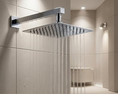 Image of ALTURAS Stainless Steel Square Overhead Shower Rain Shower Head for Bathroom With Arm (6in shower with 12in arm)