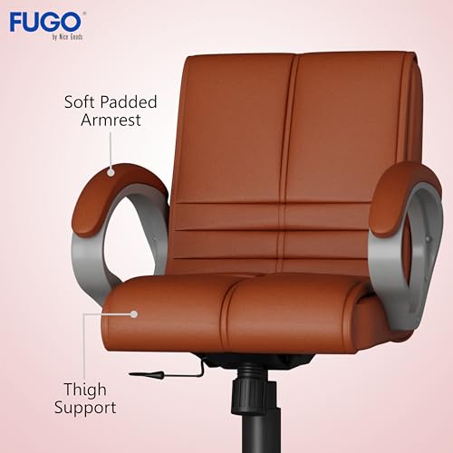 Image of FUGO FG235 Ergonomic Medium Back Office Chair with Adjustable Height, Cushioned Back&Seat, Tilting Mechanism, Heavy-Duty Metal Base, Dual Nylon Casters-Ideal for Work, Study, 3-Year Warranty (Tan)