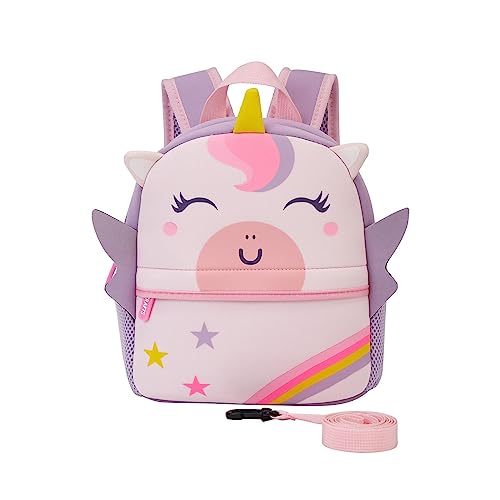 KK CRAFTS Mochila infantil pré-escolar com trela, linda bolsa escolar de neoprene com desenho 3D para crianças, meninos, meninas, Unicórnio bebê, 9.4 x 3.9 x 10.2 inches, Moderno