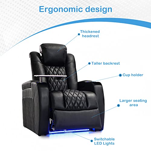 Home-Theater-Seating-Top-Grain-Nappa-Leather-Recliner-Chair-Dual-Power-Movie-Gaming-Sofa-Electric-Headrest-with-Tray-Table-Type-C-USB-Charge-Cup-Holders-Row-of-1-Black Home Theater Seating Top Grain Nappa Leather Recliner Chair Dual Power Movie Gaming Sofa Electric Headrest with Tray Table Type C USB Charge Cup Holders Row of 1 Black