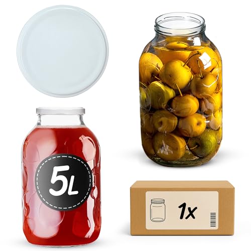 KADAX Tarros de conservas de 5 litros con tapa de rosca fi100 mm, tarros grandes con tapa, frascos de pepinos para conservas, fermentación y conserva, tarros para encurtidos, chucrut (blanco, 1 unidad