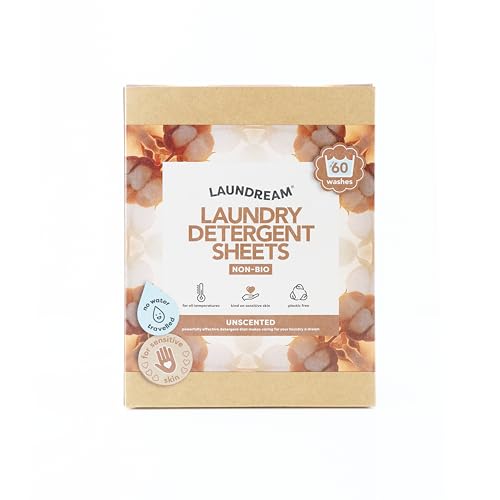Hojas de detergente para ropa sin perfume, 60 cargas, ecológicas, compactas y eficaces para un fácil lavado, cero residuos y ropa con olor fresco
