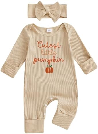FIOMVA My First Thanksgiving Outfit Baby Girl Newborn Ribbed Romp...