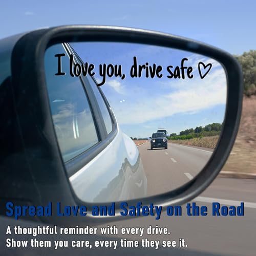 Image of 3Pcs I Love You Drive Safe Mirror Sticker, Cute Car Decal for Rearview Mirror Window Windshield Bumper,Vinyl Letter Sticker,Funny Car Accessories for Girls Women Men Gifts,Drive Reminder Decal (Black)