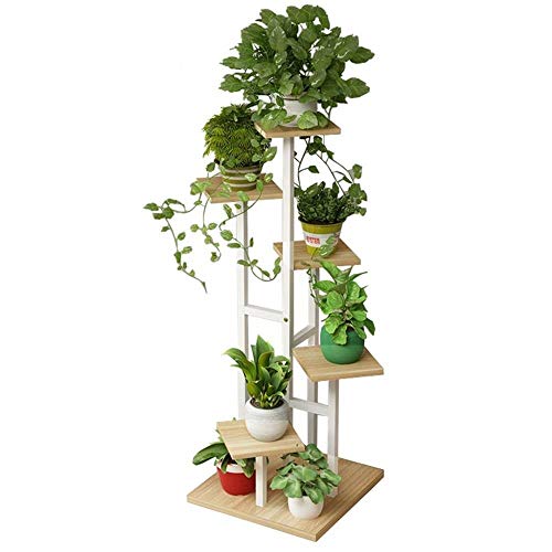 YLongFEI Flower Stand Flower Rack Staircase Design Plant Display Stand White Frame Unit Storage Rack Outdoor Indoor 6 Tier Pots Holder for Living Room Garden Office 40x40x120cm (Color : Natural)