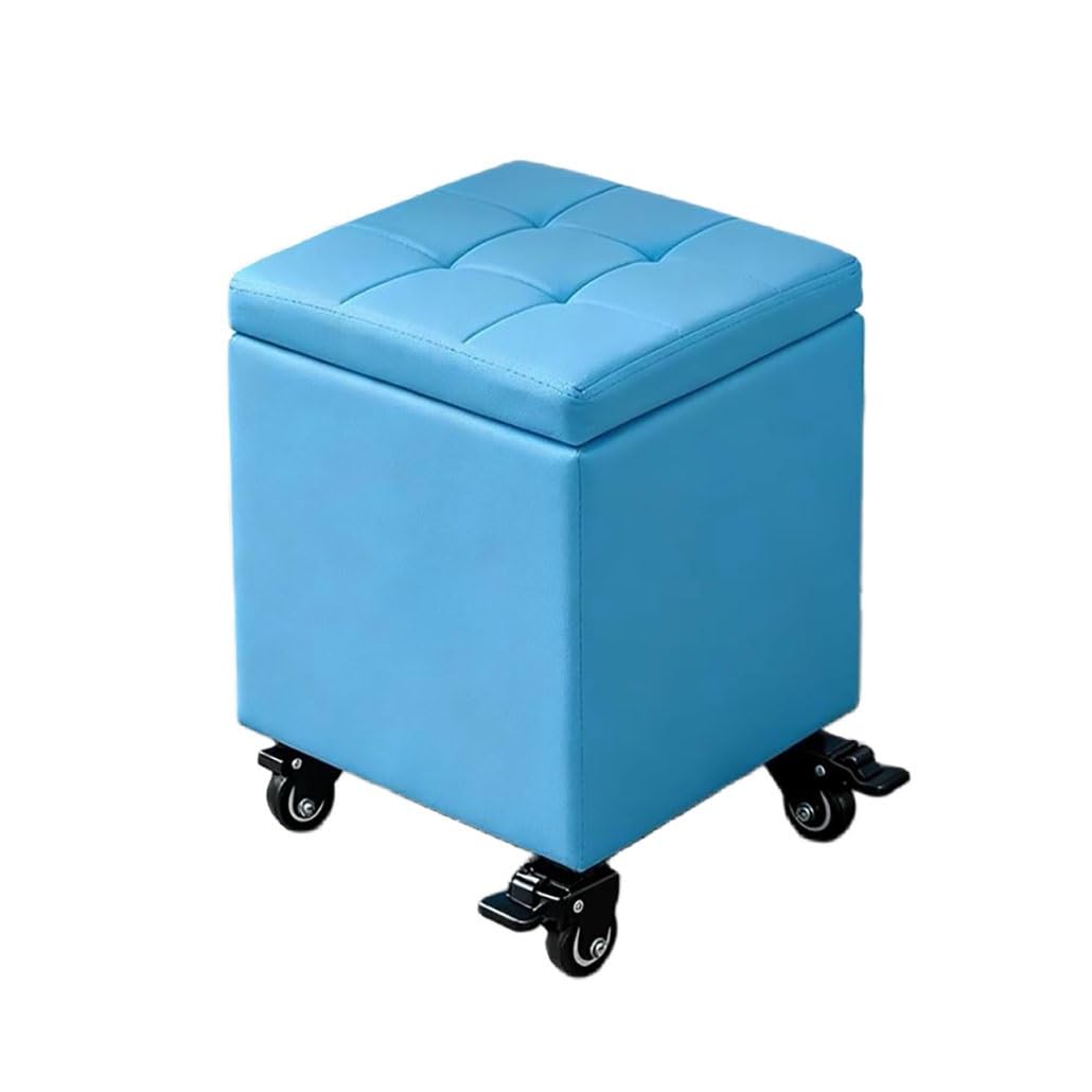 Taburete material de cuero acolchado con gran baul interior y ruedas