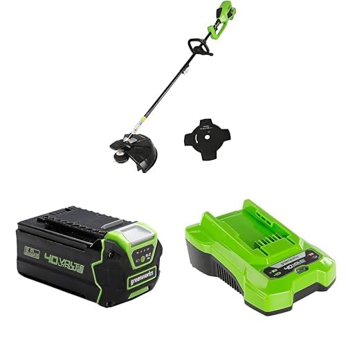 Greenworks Desbrozadora sin cable de 40V con motor sin escobillas, altura ajustable, anchura de corte de 40cm, alimentación a tope con línea de nylon de 2mm o cuchilla de 25cm, batería de 40V 5Ah G40B