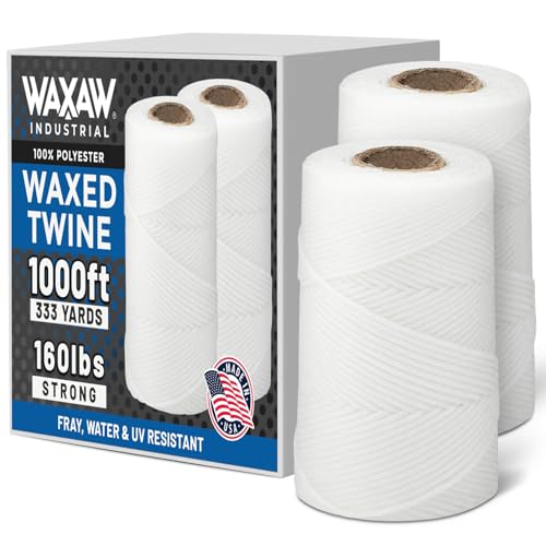 Waxed 100% Polyester White Twine/Cord | 1005 feet (335 Yards) x 2 Rolls | 9-ply | 115-Pound Loop Strength Cable Tie Down Lacing