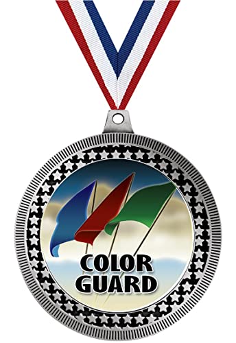 Crown Awards 2.75" Color Guard 3 Flags Award Medal, Silver Vega Color Guard 3 Flags Team Trophy Award Includes Free Neck Ribbon