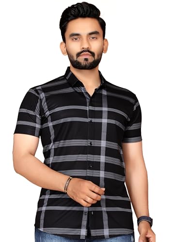 Image of FABRIPPLE Men's Printed Half Sleeve Shirt for Casual Wear | Stylish Geometric Pattern Slim Fit for Men | Summer Trendy Short Sleeve Shirt