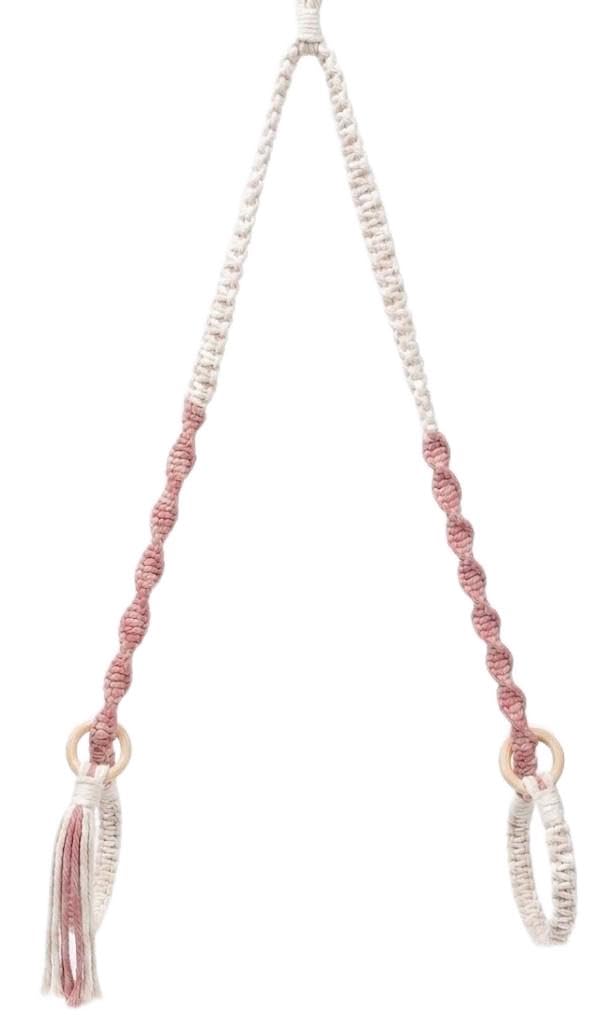 handmade boho macrame yoga mat sling & carrier strap with wooden rings - adjustable, two-tone (pink/white)