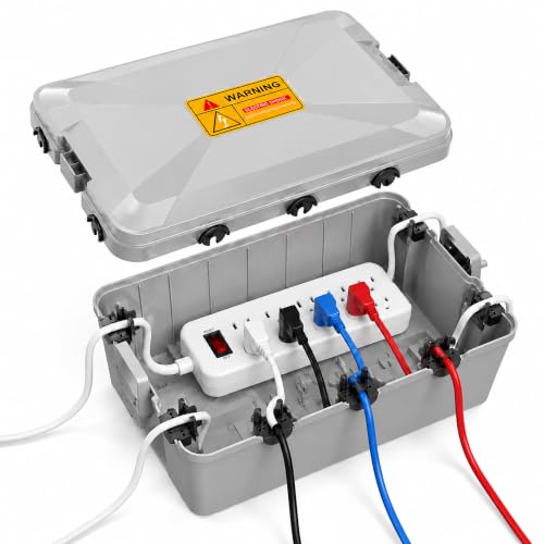 Outdoor Electrical Box, Large, IP54 Waterproof Extension Cord Connection Box with 7 Cable Entry Ports for Standard Power Strips, Surge Protectors, Holiday Lights and Outdoor Plugs(Grey, Large)
