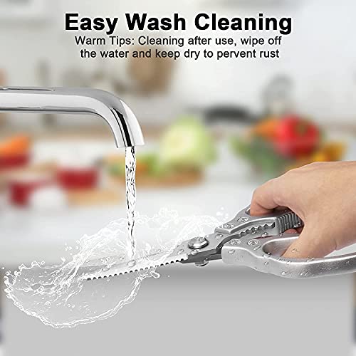 Foto von CGBE Küchenschere, Haushaltsschere aus Edelstahl, Strapazierfähig, Spülmaschinenfest, Allzweckschere, Scharfe Kochschere für Küche, Huhn, Geflügel, Fisch, Fleisch, Kräuter, Silber