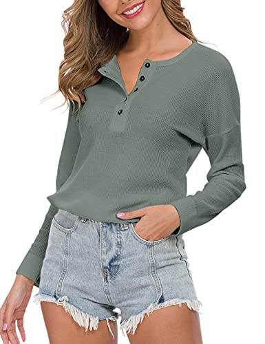 Image of MOLERANI Womens Long Sleeve Waffle Knit Henley Shirts Tunic Tops
