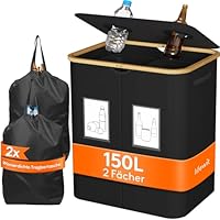 Lifewit 150L Pfandflaschen Sammelbehälter, Flaschen Organizer mit Deckel, Flaschensammler Leergut 2 Fächer, Pfandflaschen Aufbewahrung, Pfandflaschen Behälter für Kunststoff, Glasflaschen, Schwarz