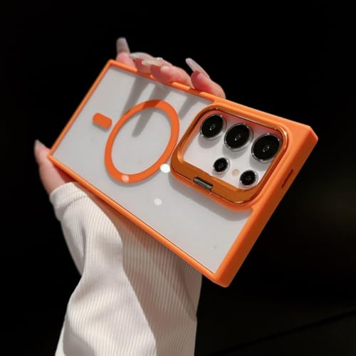 Coque Samsung S23 orange avec support invisible et charge magnétique