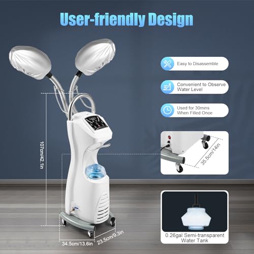 Image of Professional Hair Steamer, 650W Micro-Mist Hair Steamer Hair Treatment Machine 8 Gears Temperature Setting for Salon Hair Deep Care Hair Repair Without Damage(White+Silver)