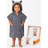 Fuchsundanda Fox & Panda  Children's Bath Poncho Extra Warm Soft & Cuddly 100% Bamboo Bath Poncho Baby Towel Poncho Children with Great Gift Packaging Blue/Grey