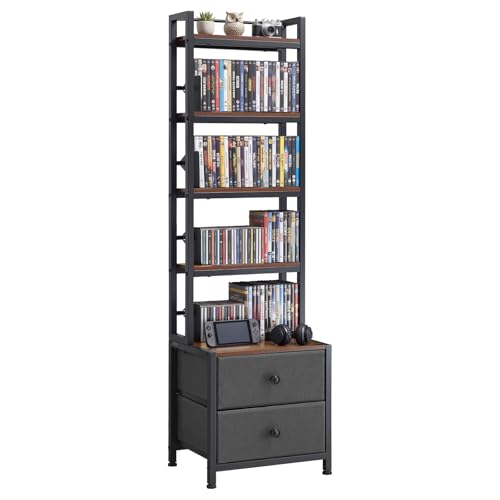 VEVOR Mueble de Almacenamiento Multimedia con 4 Estantes y 2 Cajones, para CD, DVD, Libros y Discos de Juegos, Ideal para Sala de Estar, Oficina en Casa, Sala de Grabación, 40 x 30 x 143,5 cm
