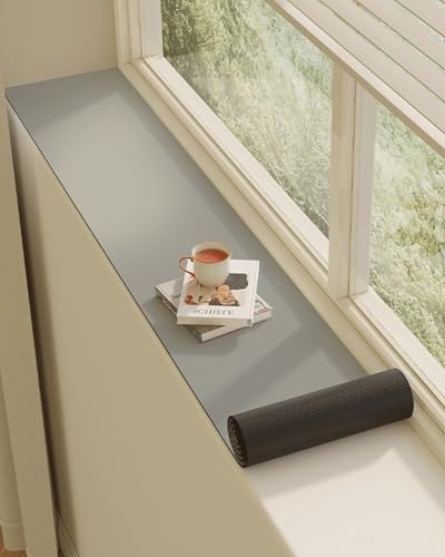 Pure Colour Windows Seat Cushions Grey Concise Window Sill Protector Mat with Non Slip Backed Potted Plant Waterproof Liner Pad Guard(60x15cm/24x6in)