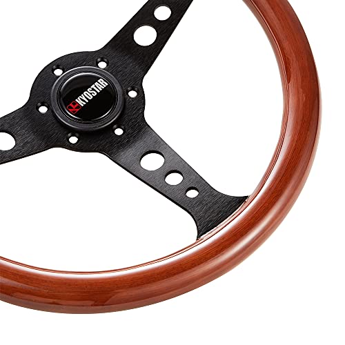 Universal 350Mm 14" Inch Grant Classic Flat Wood Steering Wheel Black Spoek With Horn Button #TOP6