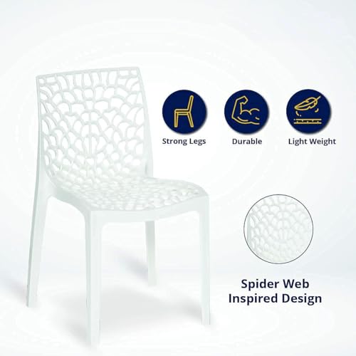 Image of activa Web Designer Plastic Chair for Home, Office and Restaurant and Cafe|Armless Chair for Dining Room| Heavy Duty Outdoor Plastic Chair | Designer Balcony Chair (White, Set of 2)