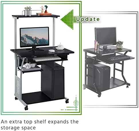 Yaheetech 2 Tiers Computer Desk with Keyboard Shelf and Printer Shelf Stand Home Office PC Laptop Table Furniture Study Gaming Desktop Workstation