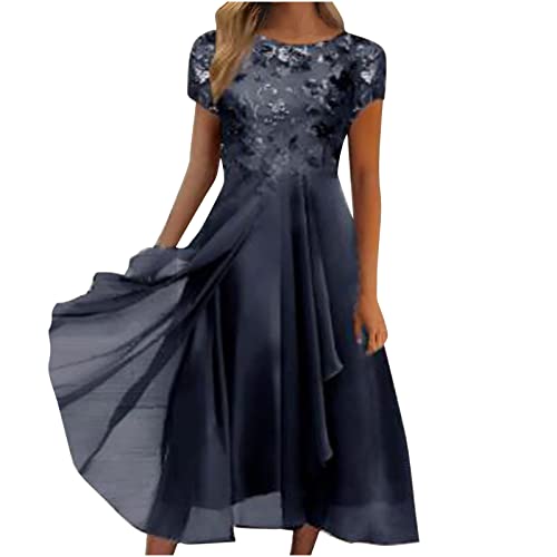 Robe longue d'été en mousseline col rond à taille élastique pour femme